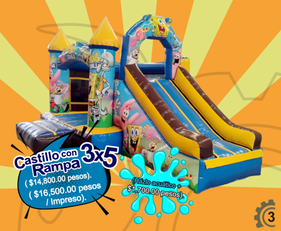 Brincolín Convencional Castillo con Rampa 3x5 - Brincolin Convencional MexBull