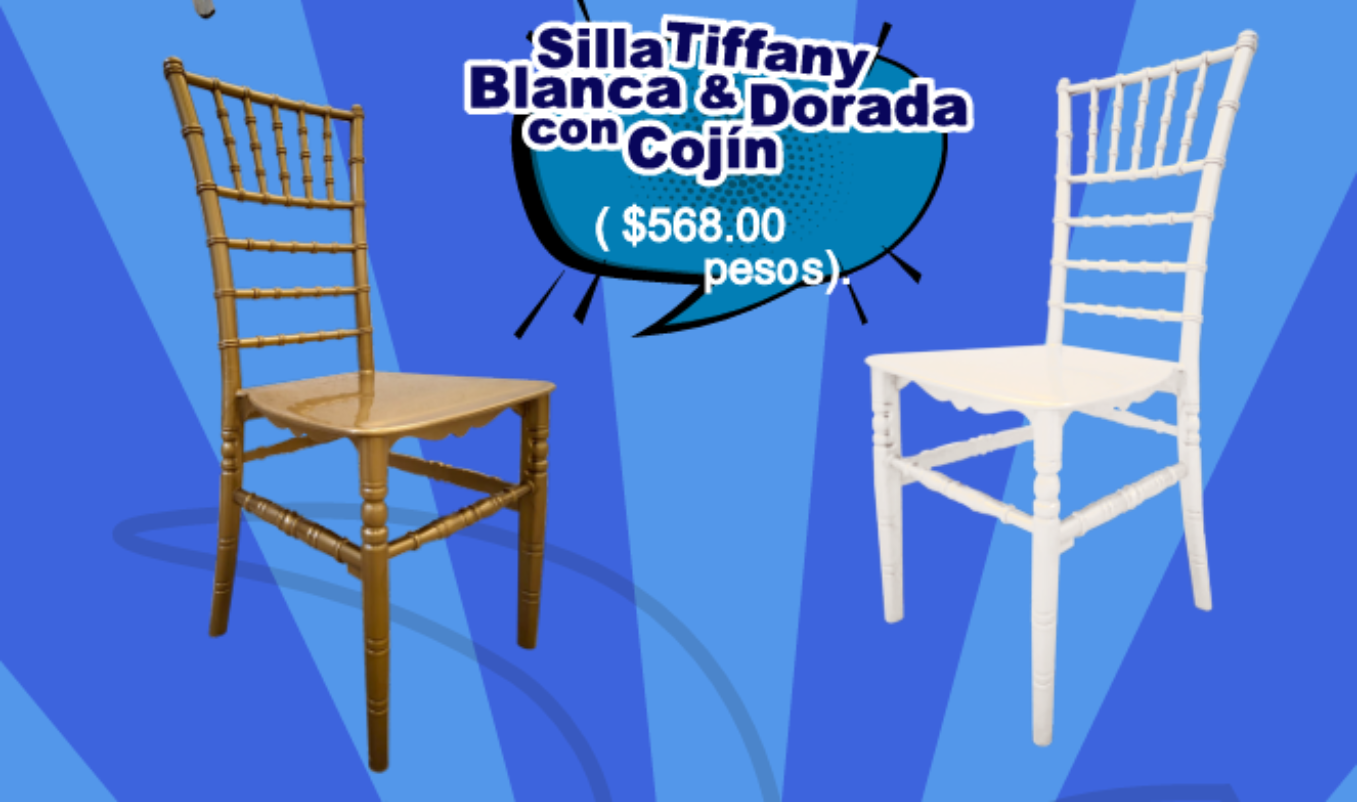 Silla Tiffany Blanca & Dorada con Cojín - Mobiliario MexBull