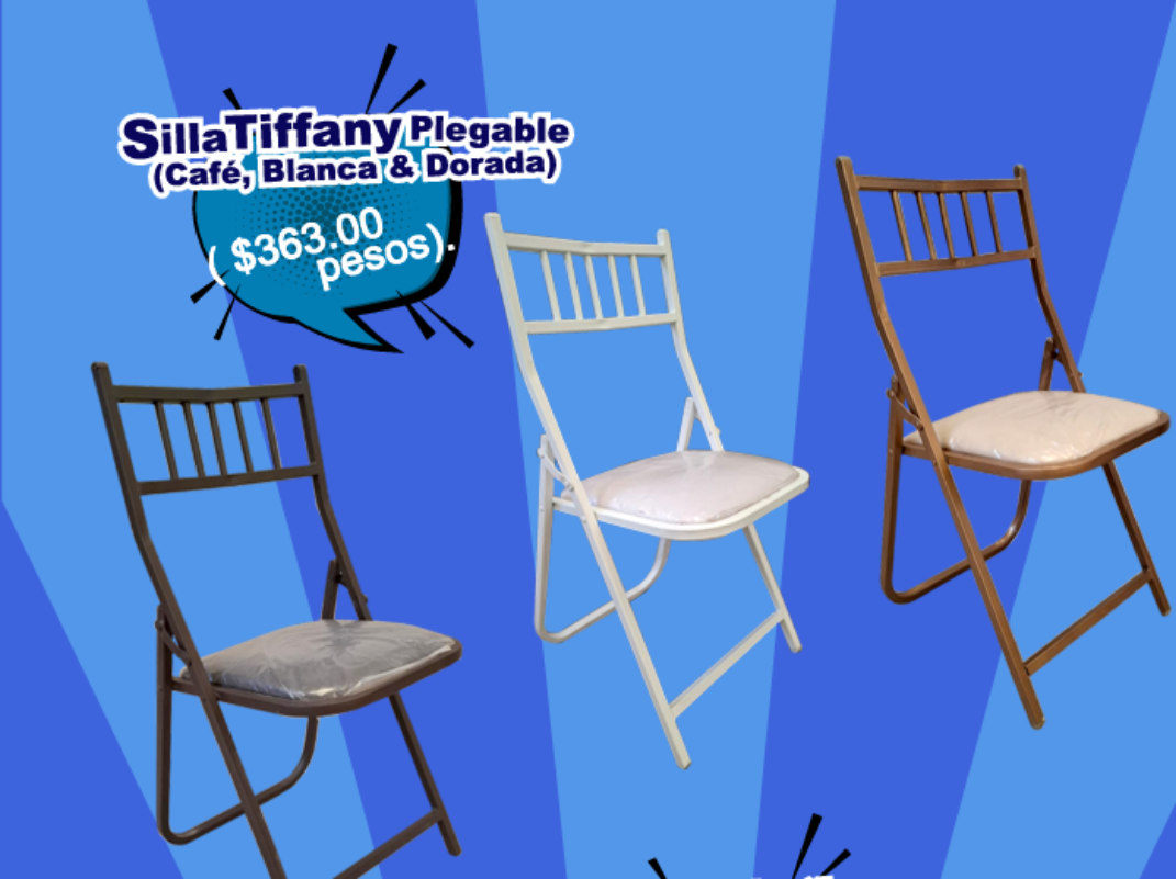 Silla Tiffany Plegable (Blanca, Café y Dorada) - Mobiliario MexBull